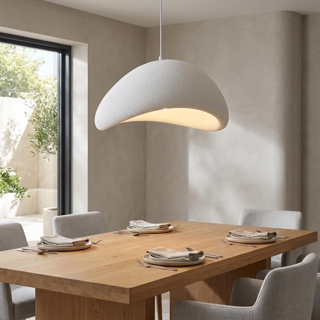 BARCELONA LED Duża Lampa Wisząca Wabi Sabi Ø50cm, Lampa Sufitowa z Teksturowanej Żywicy, Oprawa E27 w Stylu Japandi Boho Minimalistycznym do Salonu, Jadalni i Sypialni