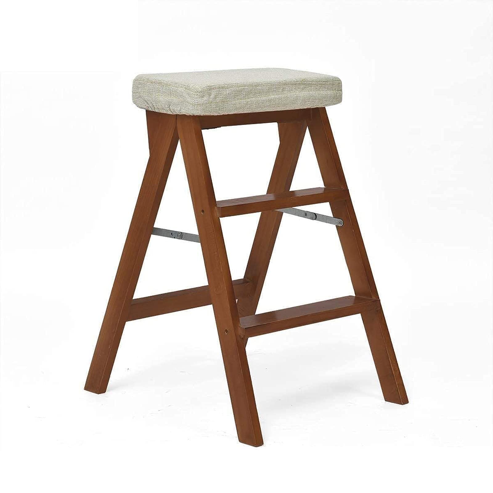 Escabeau pliant 3 marches en bois et lin | Tabouret haut de jardinage et nettoyage