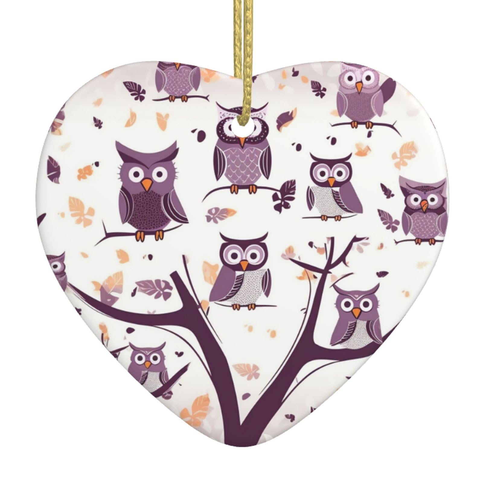 Ceramic Christmas Tree Hanging Ornaments with Gold Ropes Christmas Tree Decorations Heart Ceramic Owl Tree Branches Pendant Keepsake Decorations for Holiday Xmas Gift Ideas