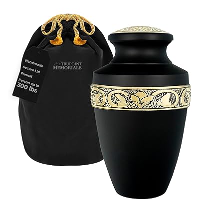 Trupoint Memorials Cremation Urn Extra Large - Handcrafted Memorial Ashes Urn for Men & Women, Extra Large Burial Urns for Adult Human Ashes - Large Urns for Human Ashes Adult - Black, up to 300 LBS