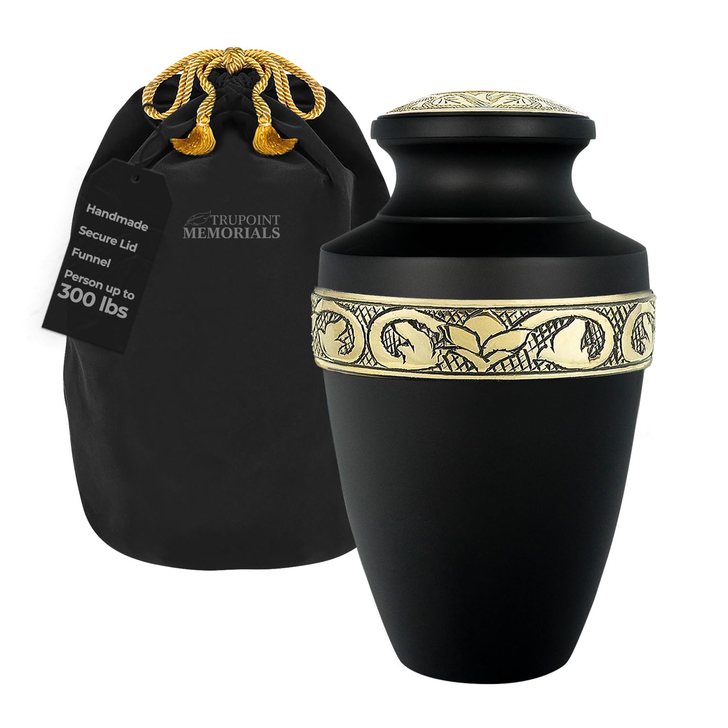 Trupoint Memorials Extra Large Urn for Ashes Adult Male or Female Up to 300 lbs – Cremation Urns for Human Ashes, Funeral Memorial Urns for Men & Women – Grecian Black Gold