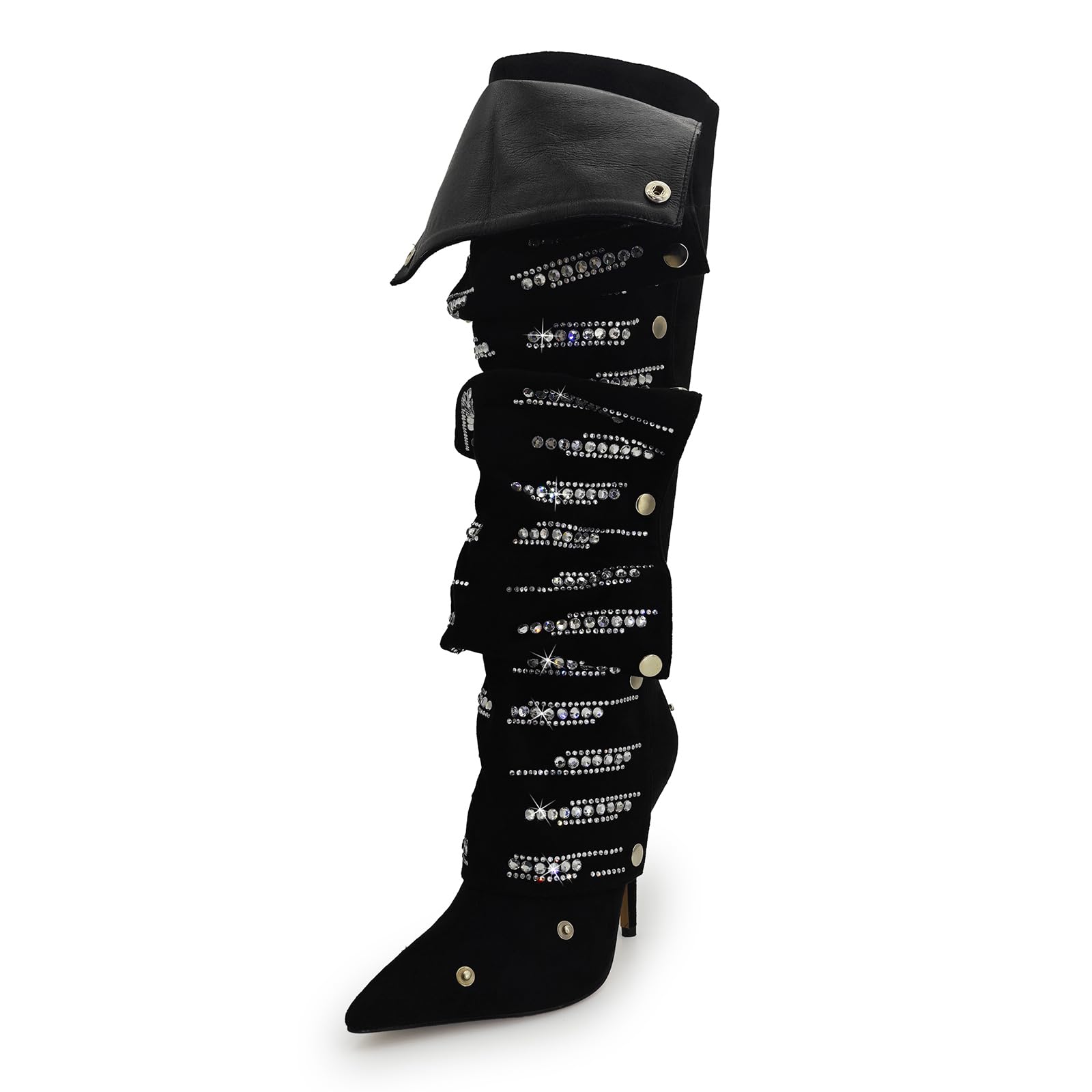 RKQ Sexy Camo Tall Boots for Women Pointed Toe Stiletto Heel Wide-calf Pull On Cowgirl Boots Classic Party
