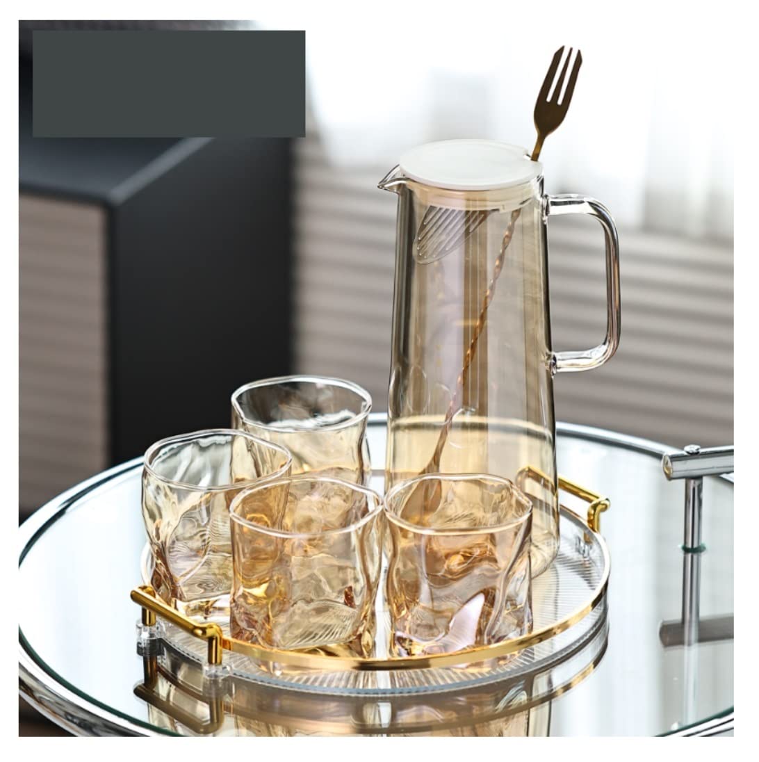 GTHTUHFD Tea Set Tea Cups Teapot Set 1.7L Glass Tea Set With 4 Cup Tray Kettle Teapot Fruit Juice Jug Pot Teacups Set Afternoon Service Coffee Set Tea Cup Set Tea Pot Set Coffee C,B-amber-6pcs