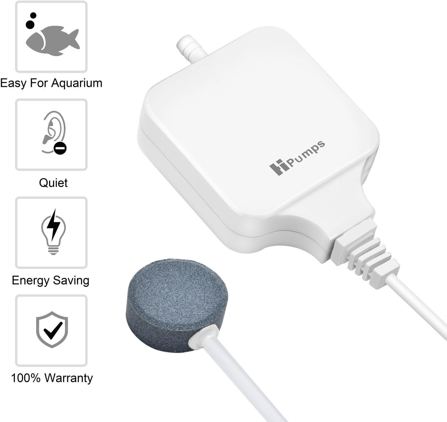 Healsell Fish Tank Oxygen Pump Aquarium Air Pump Quiet Ultra Silent Super Energy Saving 1.8W with Big Air Stone and Silicone Tube (White)