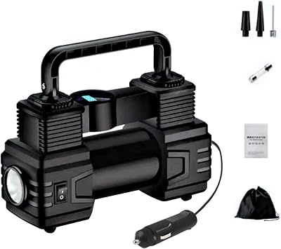 Tire Inflator Portable Air Compressor, Automatic Digital Display Smart Preset Inflation Tire Inflator with LED Light 12V 150PSI Wire Auto Tire Inflator Pump Black