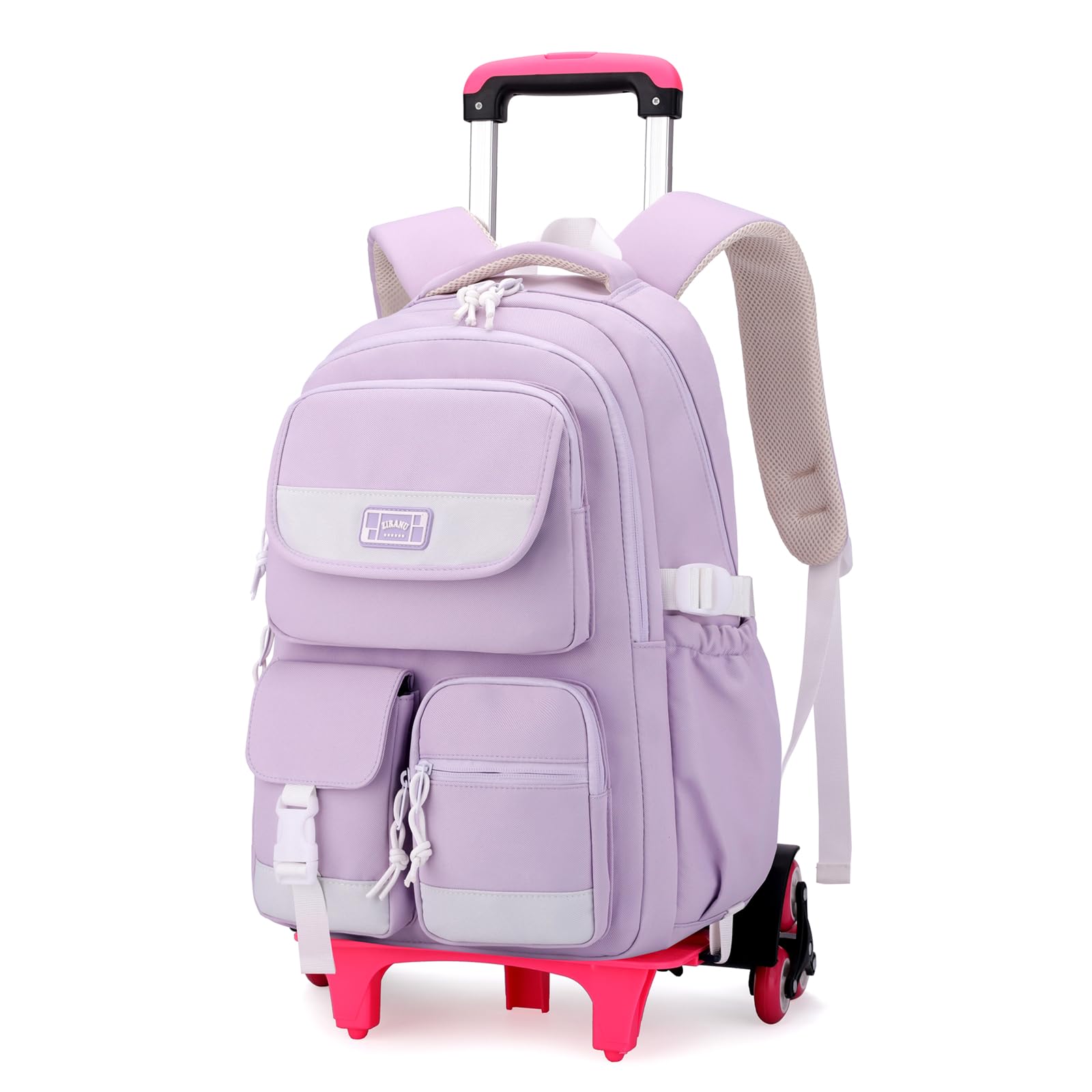 LANSHIYA Solid Color Rolling Backpack for Girls Boys Cute Elementary school bag with wheels,Purple Trolley Bags for Travel