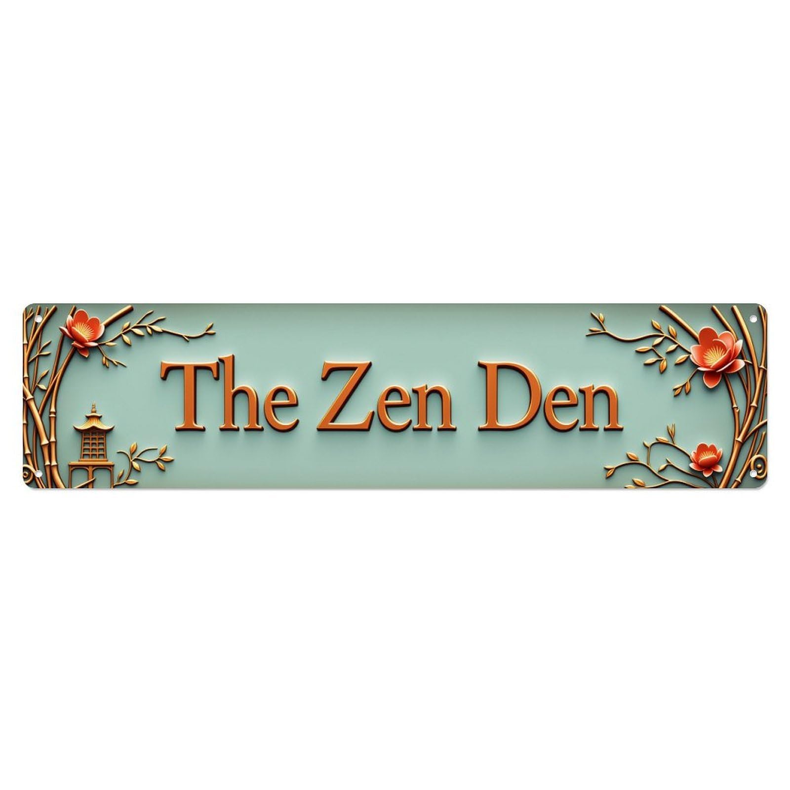 Ndieha Vintage Zen Den Floral Branches Pagoda Tin Sign Metal Poster Retro Bar, Home, Man Cave, Kitchen, Laundry Room Wall Art Decor Gift 4X16 Inch