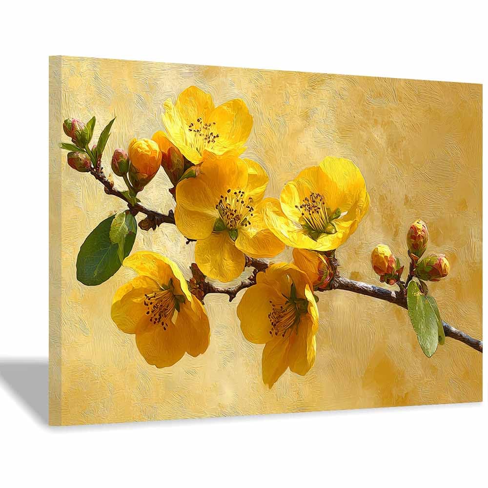 Xeniou Multicolor Flowers Canvas Yellow Flower Branch Art Canvas Wall Art, For Bathroom Living Room Bedroom Office Kitchen(Multicolor)-70X100cm Framed