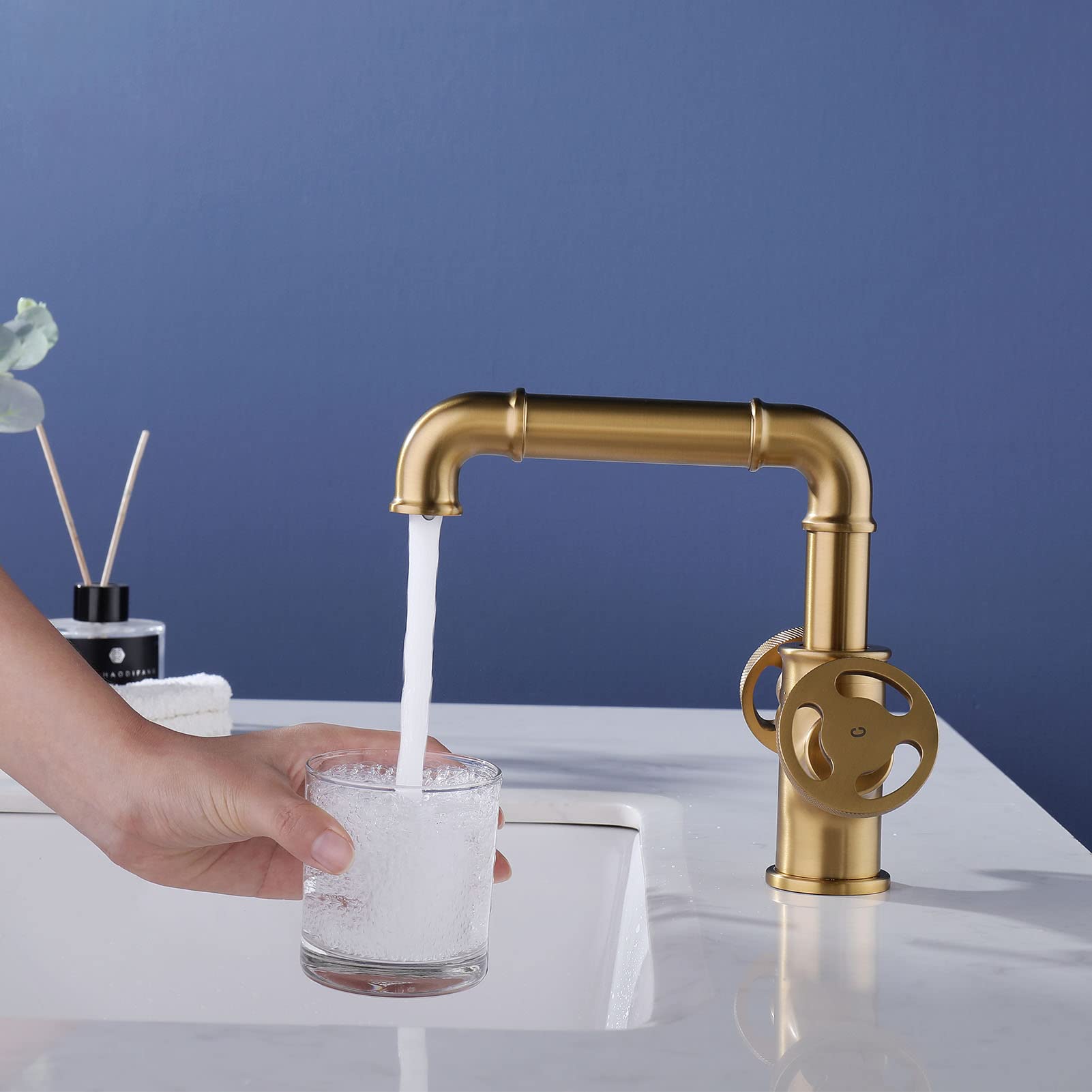 Grifo de baño de Estilo Industrial, Grifo de Lavabo de latón con Dos manijas, Grifo de baño de un Solo Orificio montado en la encimera, Grifo Mezclador de baño, Grifo de Lavabo de Recipiente