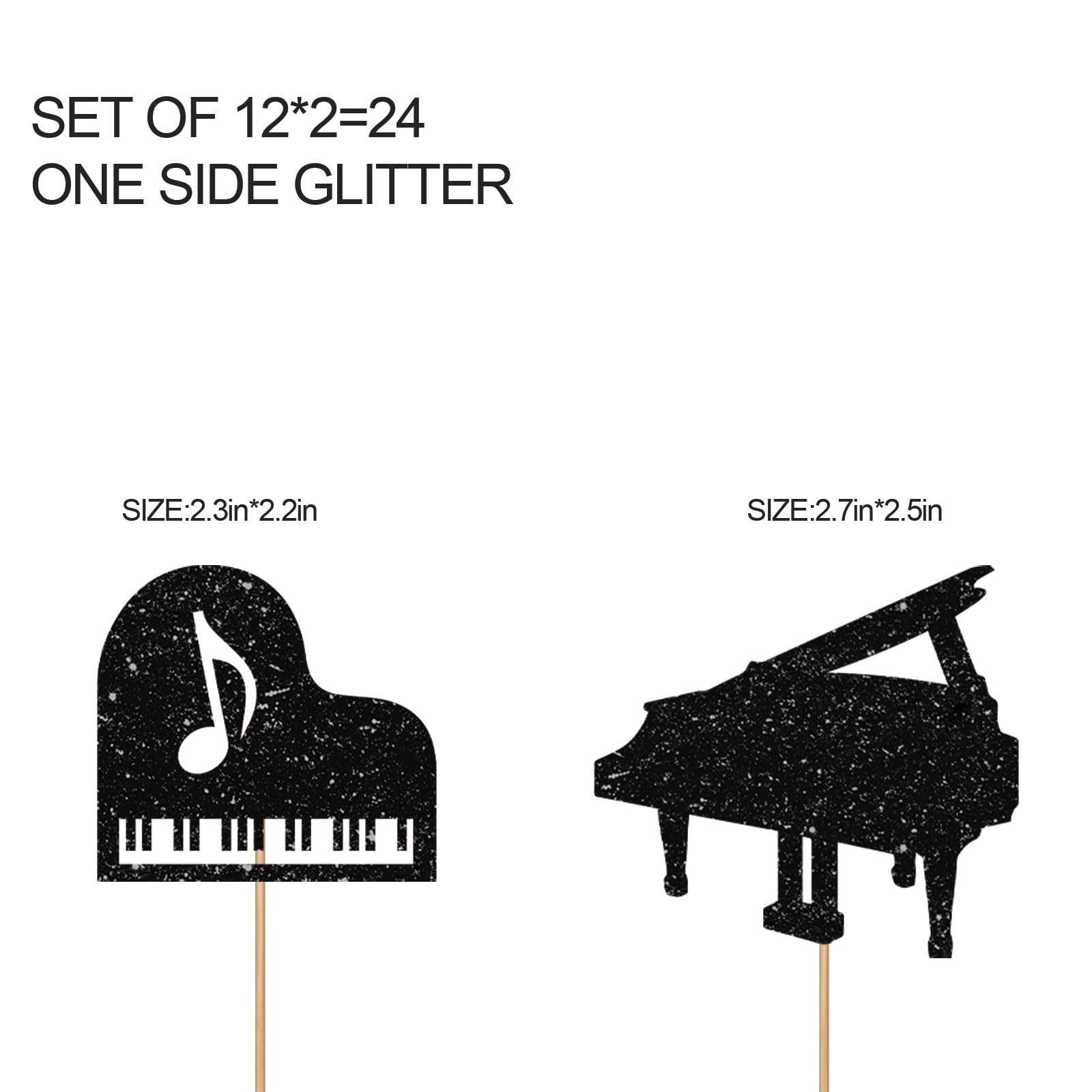 Piano Cupcake Toppers, Musician Birthday Party Cupcake Picks, Black Glitter Musical Instruments Cake Picks for Music Concert Themed Birthday/Wedding Party Decoration Supplies