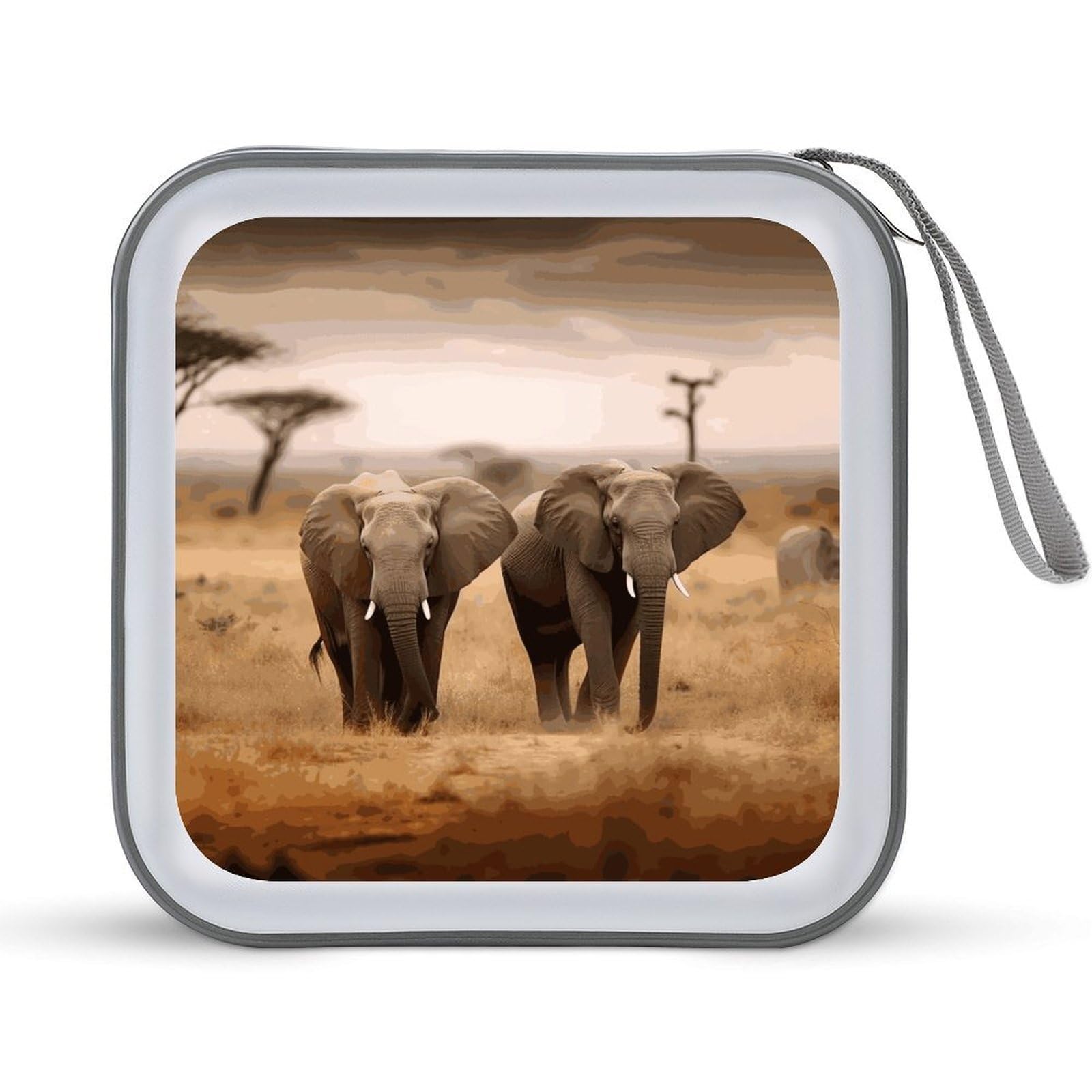 VstaDank Wild Animals Elephants CD Case with Hand Strap Lightweight DVD Wallet Holder 40 Capacity CD/DVD Case Wallet Protective CD Wallet CD/DVD Portable Storage Binder for Car Home Office