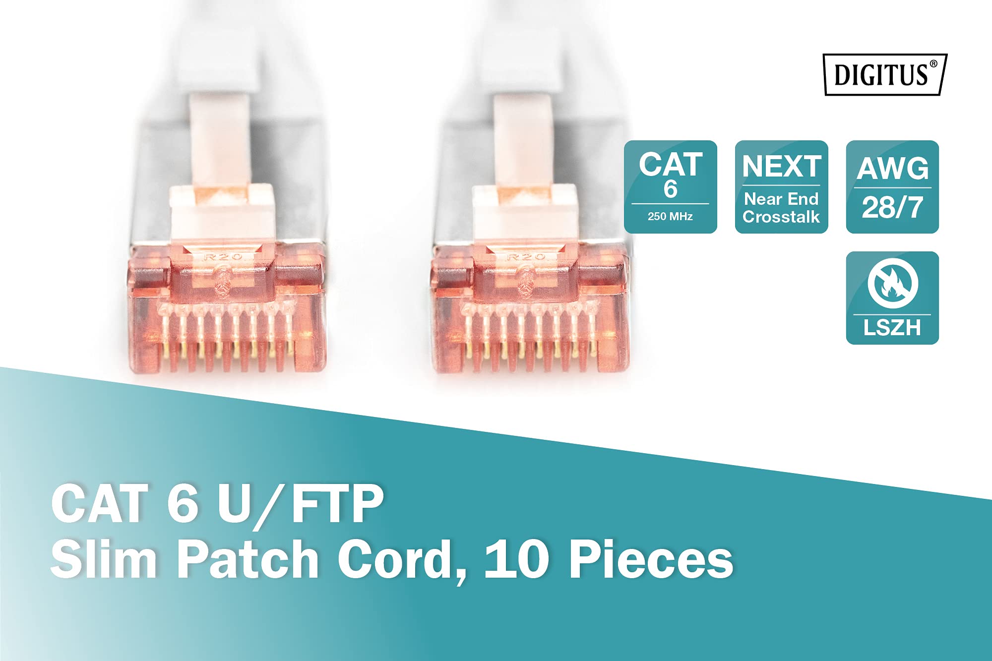 DIGITUS Câble LAN Cat 6-10m - Slim - 5 pièces - RJ45 Câble réseau - U/FTP Blindé - Compatible Cat-6A - Gris