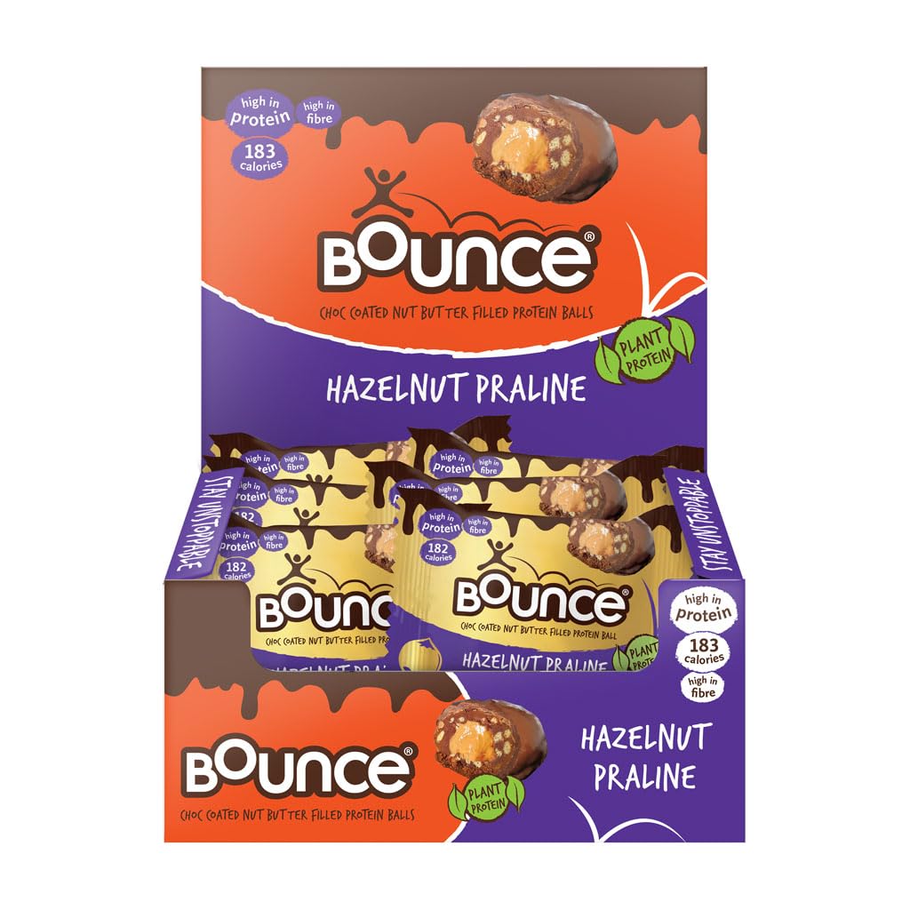 Hazelnut Praline Plant Protein Balls, Coated in Smooth Dark Chocolate, 12 x 40g Individual Vegan Protein Balls