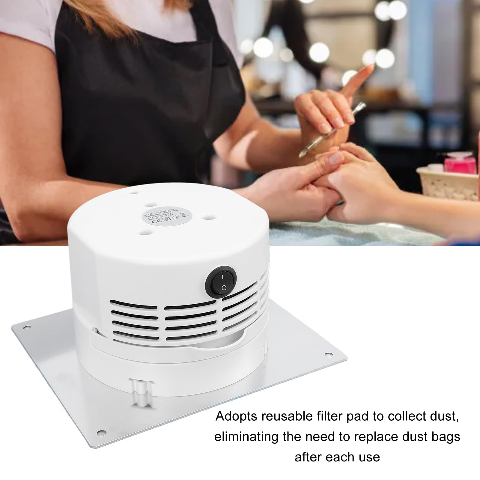 Colector de Polvo de Uñas, Aspirador de Uñas Integrado en la Mesa, Aspirador de Uñas con Superficie Metálica con Filtro Reutilizable, Potente Ventilador para Herramientas de