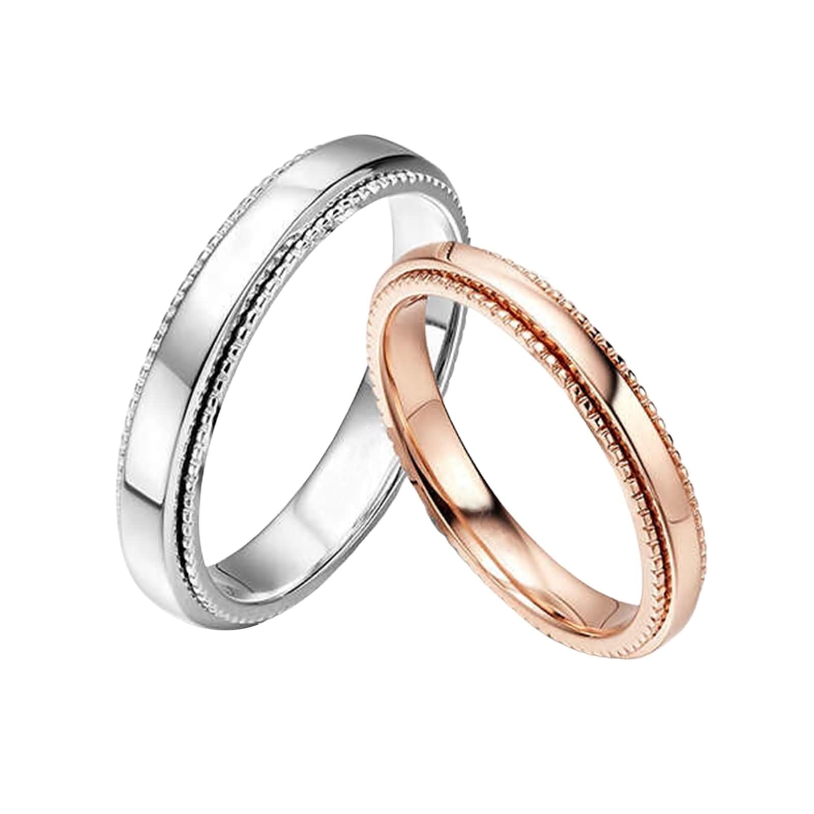 Coppia Anelli Fidanzamento Oro Rosa 9 K / 14 K / 18 K, Rotondo Lucido, Anelli Matrimonio Oro Rosa Uomo Donna