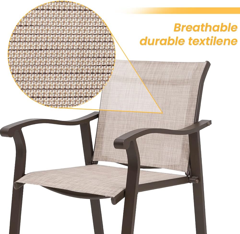 Beige Aluminum Outdoor Counter Height Bar Stools Set of 2