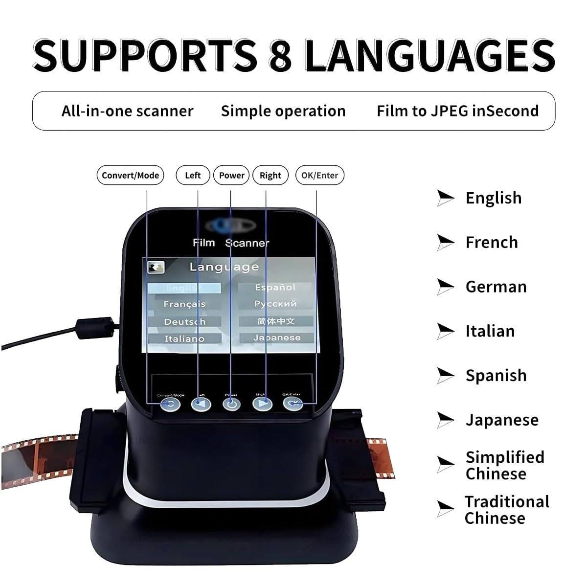 Scanner per Pellicole Digitali,Convertitore Foto Ad Alta Risoluzione,22 MP 120 Microfilm,Supporta Formati 120 35mm 127,Schermo LCD,Doppia Alimentazione