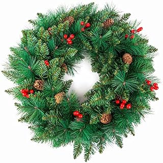 Closer2Nature Artificial 60cm Christmas Wreath with Pine Cones and Red Berries - Front Door Xmas Decorations, Wall Hanging; Large Christmas Decorations