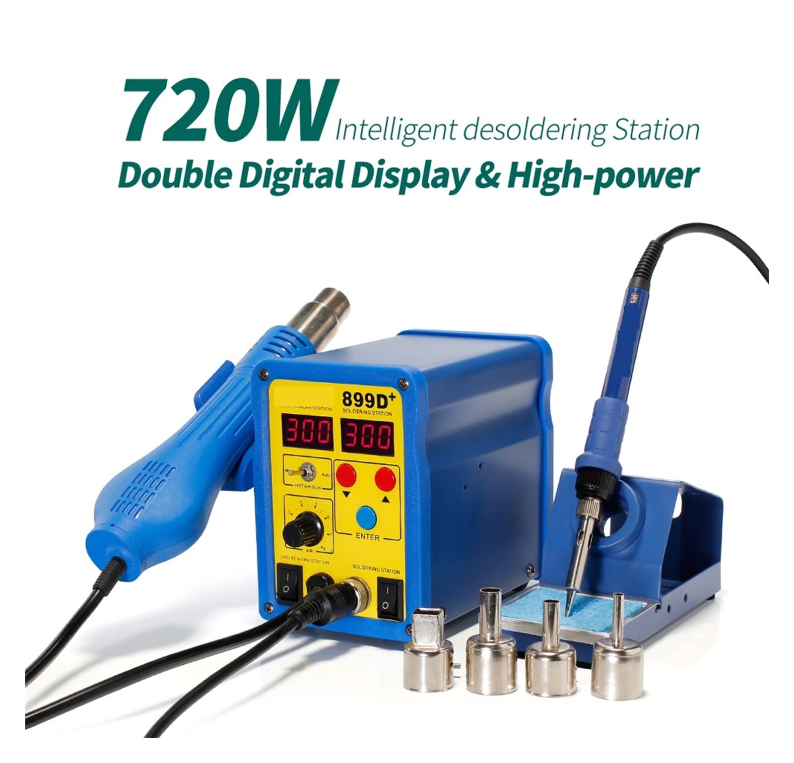 Kit saldatore 899D+720W Stazione di saldatura Pistola ad aria calda Stazione di dissaldatura digitale intelligente Manuale Modalità di lavoro automatica