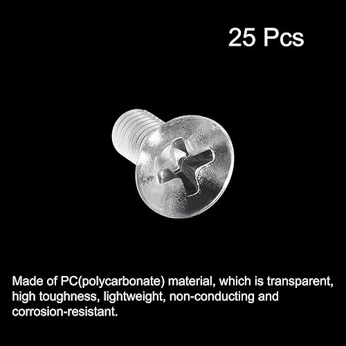Miniatura 3 de uxcell Tornillos plásticos de la máquina Phillips de M4 x 32.8 ft m, pernos de máquina de cabeza plana de la PC transparentes 25pcs