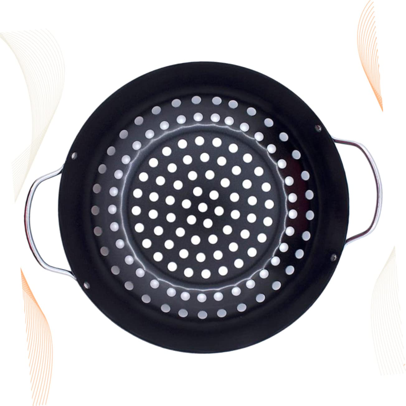 Piastra per Barbecue Antiaderente in Acciaio Nero con Manico, Design a Fori per Frutta e Pesce, Facile da Pulire, per Uso Esterno e Casa