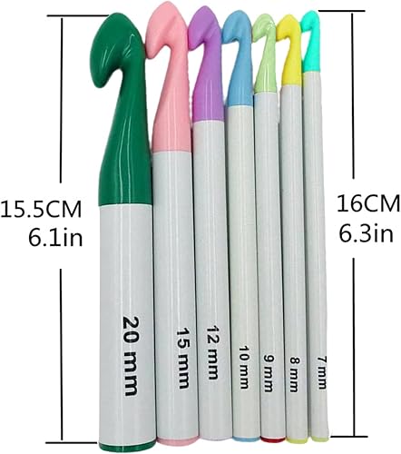 Miniatura 3 de Juego de 7 ganchos de ganchillo con mango de plástico enorme de 0.276 in-0.787 in, agujas de tejer para suéter colorido, hilo de tejer, herramientas