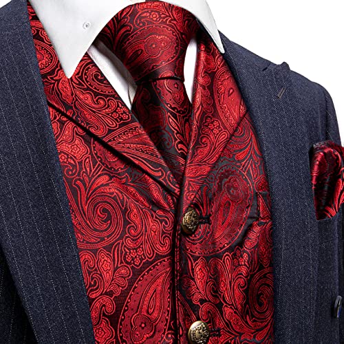 Image of Barry.Wang Mens Silk Lapel /Shawl Collar Vest Tie Sleeve Holder Set Formal /Casual Paisley Vests Wedding Tuxedo Waistcoat