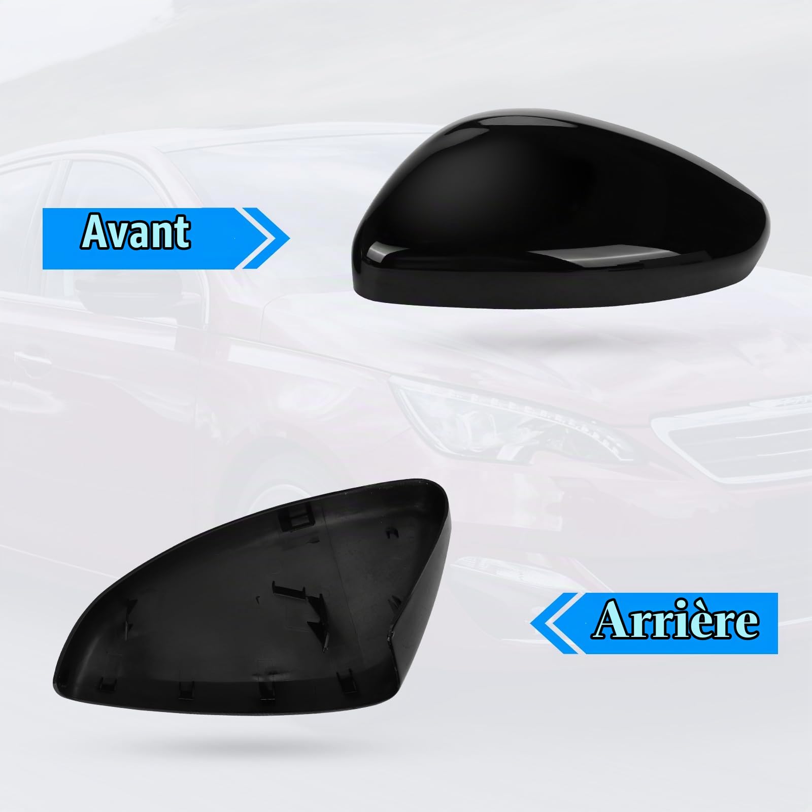 Capuchon de Rétroviseur Remplacement pour Peugeot 308 T9 MK2 2013-2022, Coque Retroviseur Exterieur De Voiture Couvercle Capuchon de Retroviseurs (Noir)