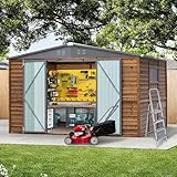 Jaxenor 8x10 FT Outdoor Wood Storage Shed, Garden Tool Shed with Windows, Outside Storage Shed Waterproof for Backyard, Patio, Garden, 4 Vents (Without Floor) Wood Color