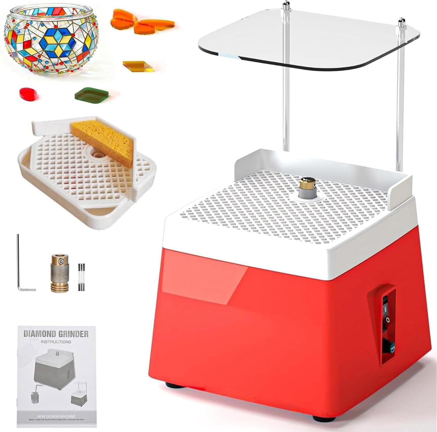 Stained Glass Grinder, 4200r/min Mini Portable Stained Grinder Kit Glass Art Grinding Tool with 5/8" Replaceable Diamond Grinder Bit for Glass Processing Arts Etc, 110V, 65W