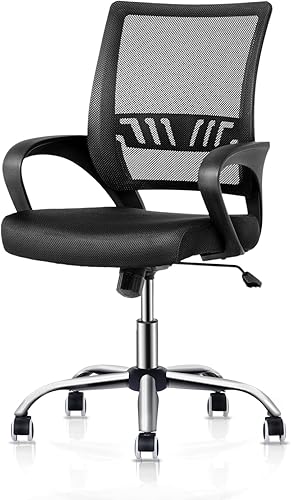 MoNiBloom Silla de oficina de malla para el hogar, silla giratoria ergonómica con respaldo medio con asiento y reposabrazos acolchados, capacidad de