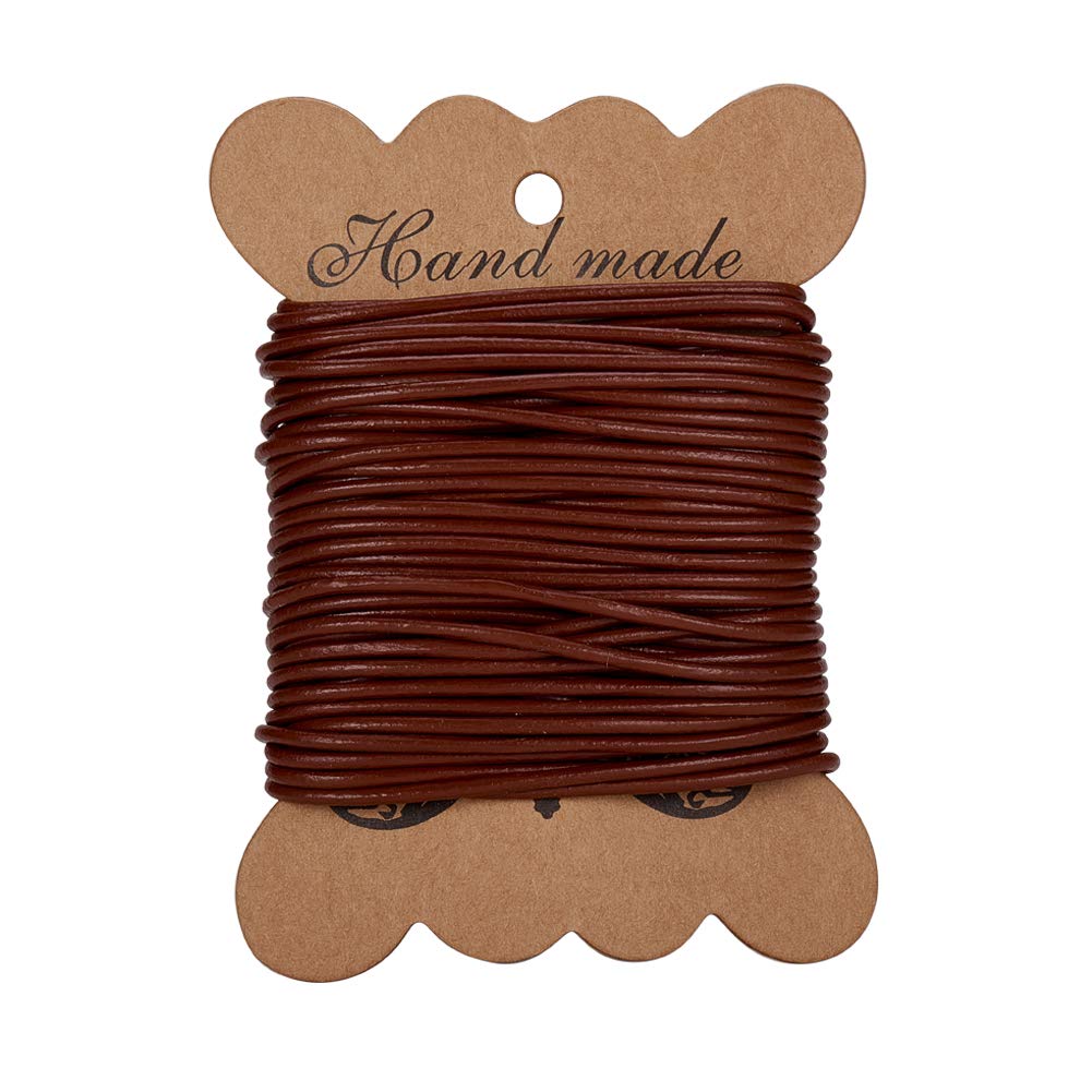 PandaHall 10 Meters 2mm Round Cowhide Leather Jewelry Beading Cord for Bracelet Necklace Craft Making (SaddleBrown)