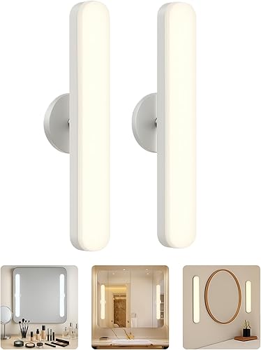 Juego de 2 luces inalámbricas de maquillaje para espejo, barra de luz LED recargable para espejo de baño con 3 CCT y regulables, elegante Blanco