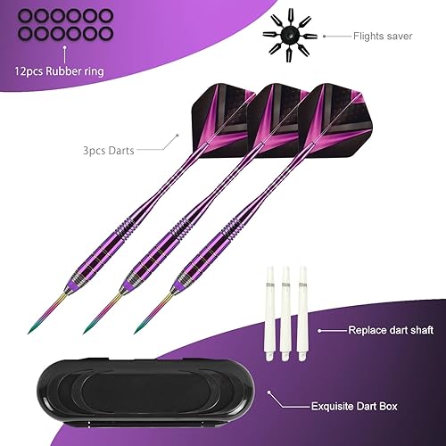 Miniatura 7 de Himmbods Darts Metal Tip Set 3 Aluminum Shaft Metal Dart Set Professional Darts Plastic Tip Sets + Extra 3 Dart Flights 3 Replace Plastic Shafts