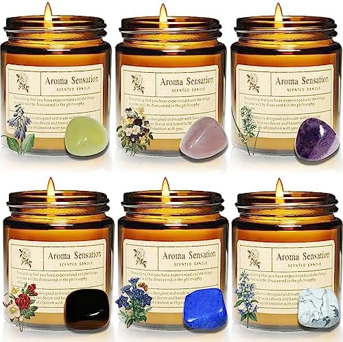 New Scented Candles Gifts Set for Women- Aromatherapy Candles Set, Upgraded 6 Pack Natural Crystals Candle, Soy Wax for Home Decor, Special Gifts Set for Mother’s, Birthday, Valentine, Christmas Day