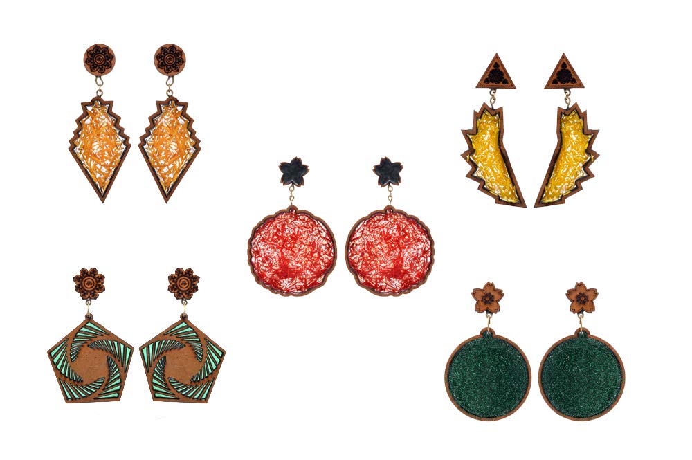 Jaipur handicrafts hub Indian Handmade Set of 5 Designer Wooden Elegant Earrings Fashion Jewellery