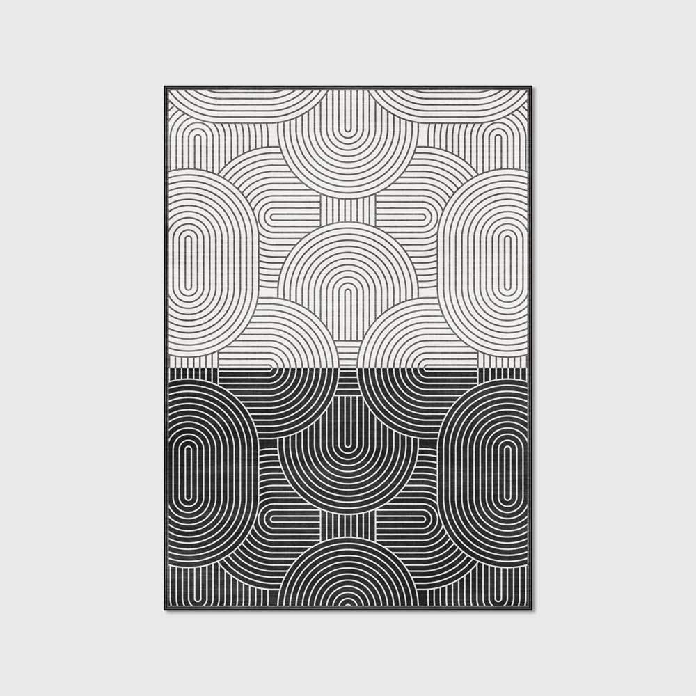Tapis de grande taille motif géométrique noir gris pour chambre et couloir 80x120cm