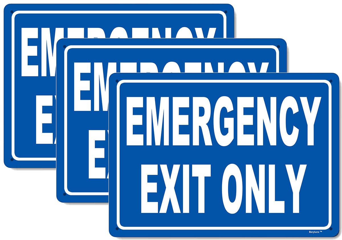 3 Pack 8"x12" Emergency Exit Only Blue Background White Rust Free Aluminum, Fade Resistant Metal Signs for Business for Home for Door Outdoor