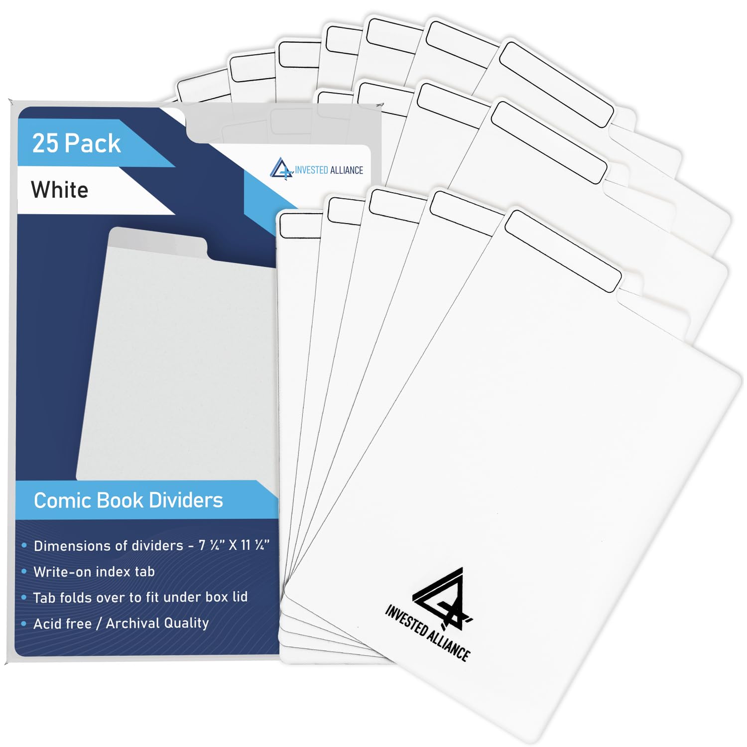 Invested Alliance Divisores de cómics blancos (paquete de 25) | Divisores de plástico, divisor de caja de cómics, separadores de estantes de libros, separadores para contenedores, estantes y armarios,
