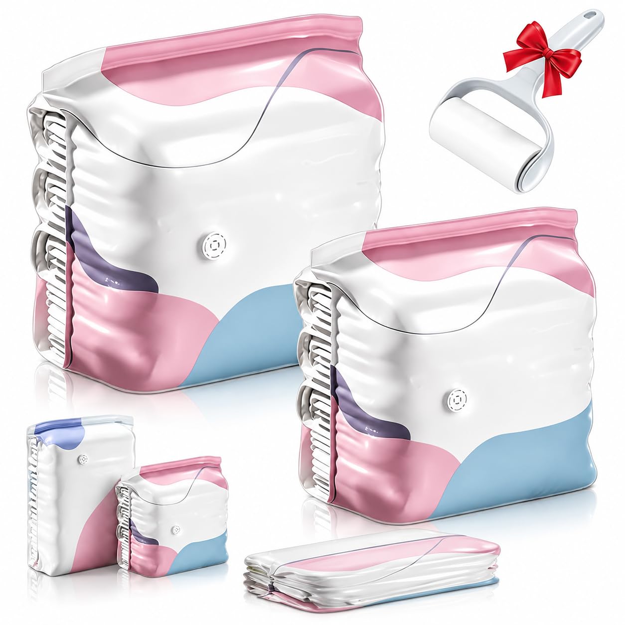 Bolsas de almacenamiento al vacío sin bomba, presiona y sella ahorro de espacio, 80 % de espacio para ropa, mantiene la ropa seca y libre de polvo, almohadas, edredones, mantas, ropa de cama, viajes
