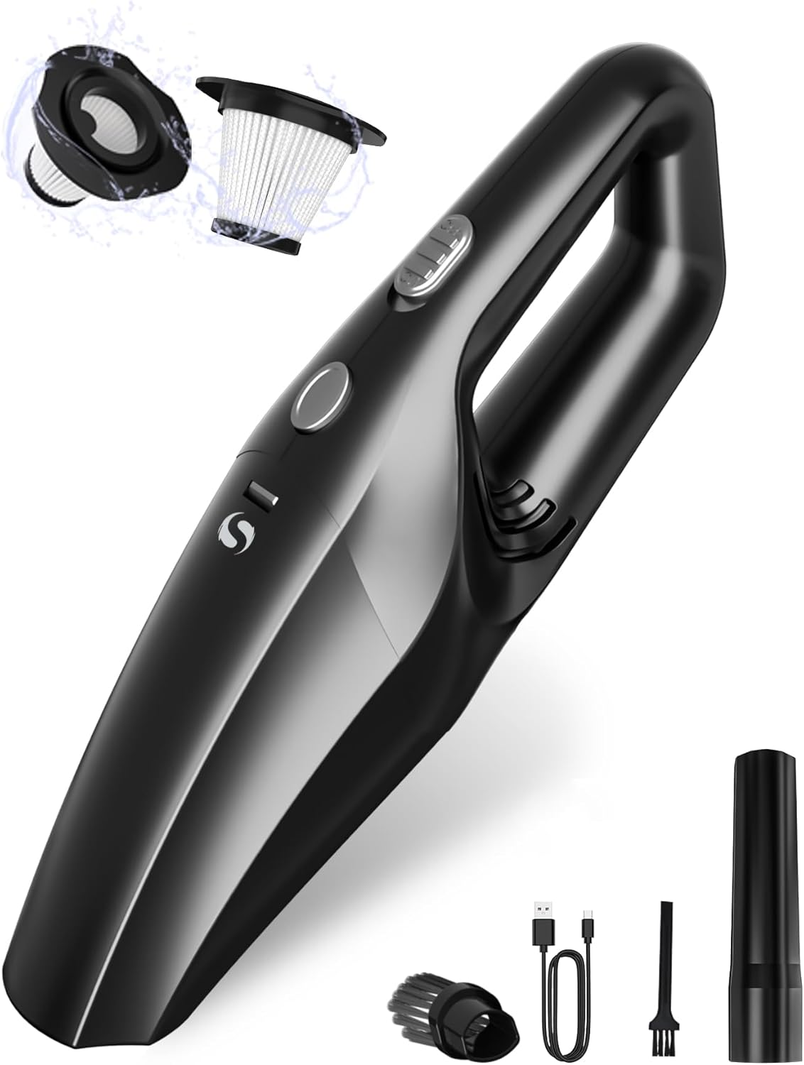 Handheld Vacuum Cleaner, Powerful Suction Car Vacuum Cleaner, Rechargeable Hand Held Vacuum Cordless with Washable HEPA Filter for Car, Home, Office, Pet Hair, Black