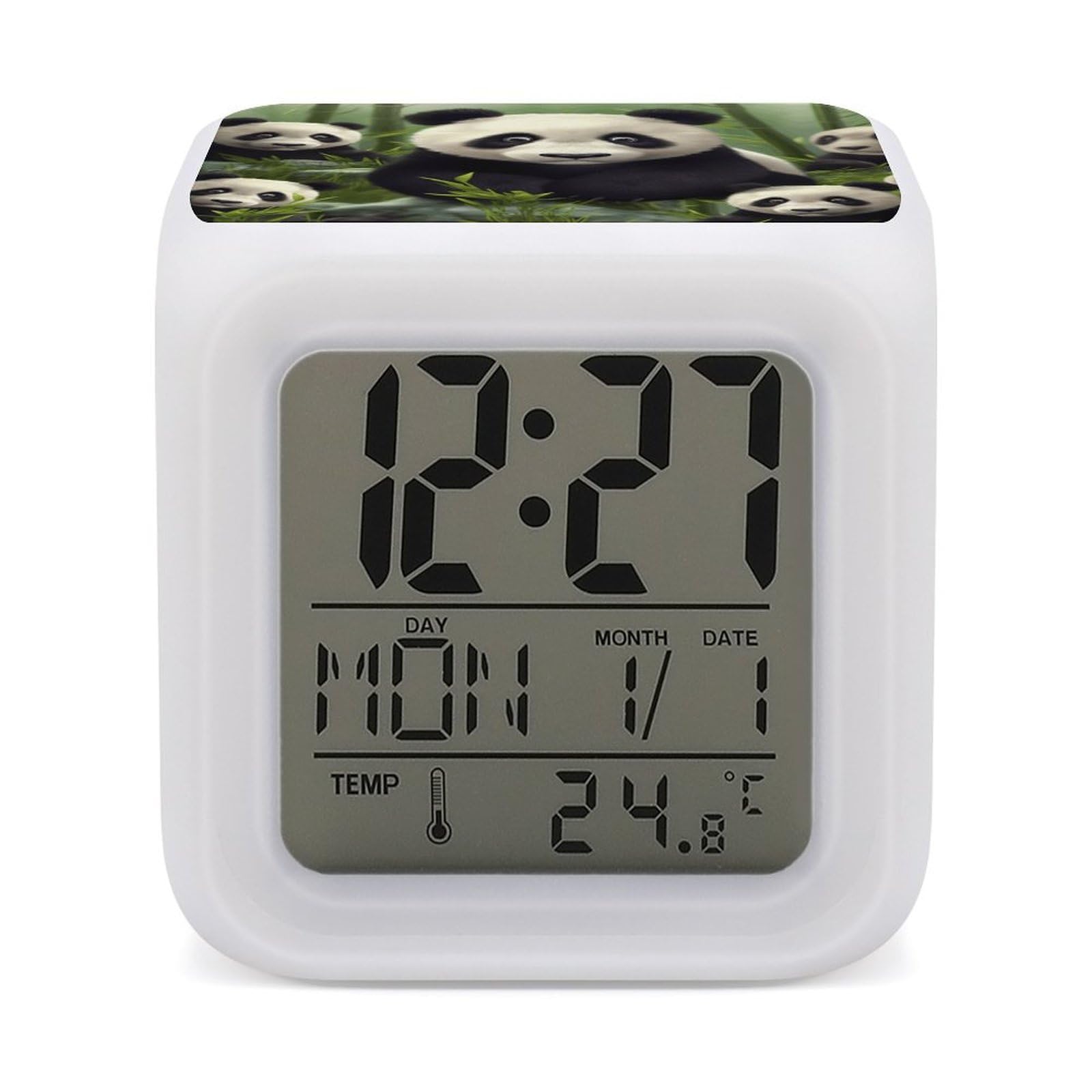 JTREHY 7 Color Changing LED Digital Alarm Clock,Pandas Printed Wake-up Clock with Temperature Display Home Decoration Alarm Clock for Bedroom Office