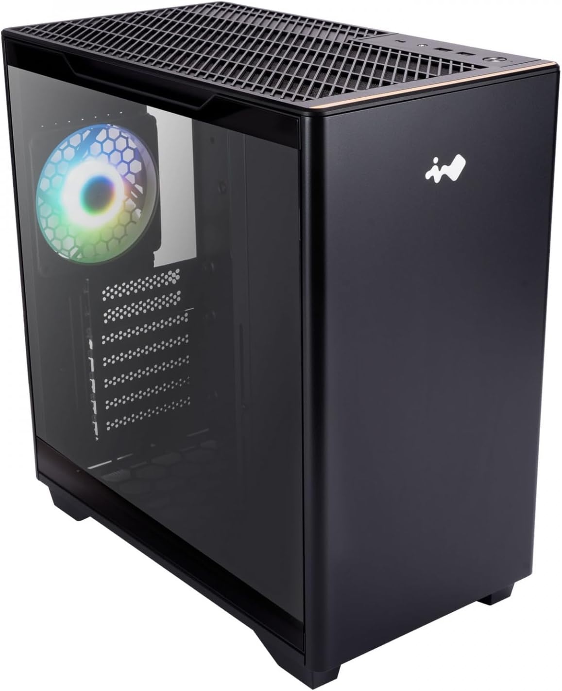 InWin A5 ATX IW-CS-A5BLK-1AM120S Gaming Chassis, Type-C Port Tempered Glass Side Panel - Water Cooling Ready - Mercury 120mm ARGB Rear Fan, Black