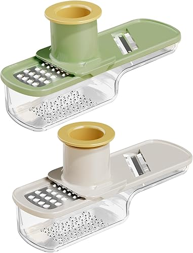 Miniatura 1 de 2 piezas mini cortadoras de mandolina 3 en 1  Rallador de ajo de jengibre, picador de verduras con recipiente, herramienta de cocina de mano de