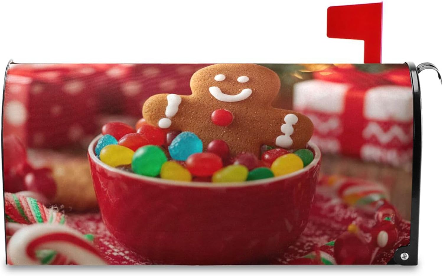 Vdsrup Gingerbread Man Christmas Mailbox Covers Magnetic Xmas Winter Mailbox Wraps Standard Size 18" X 20.7" Post Letter Box Garden Decorations