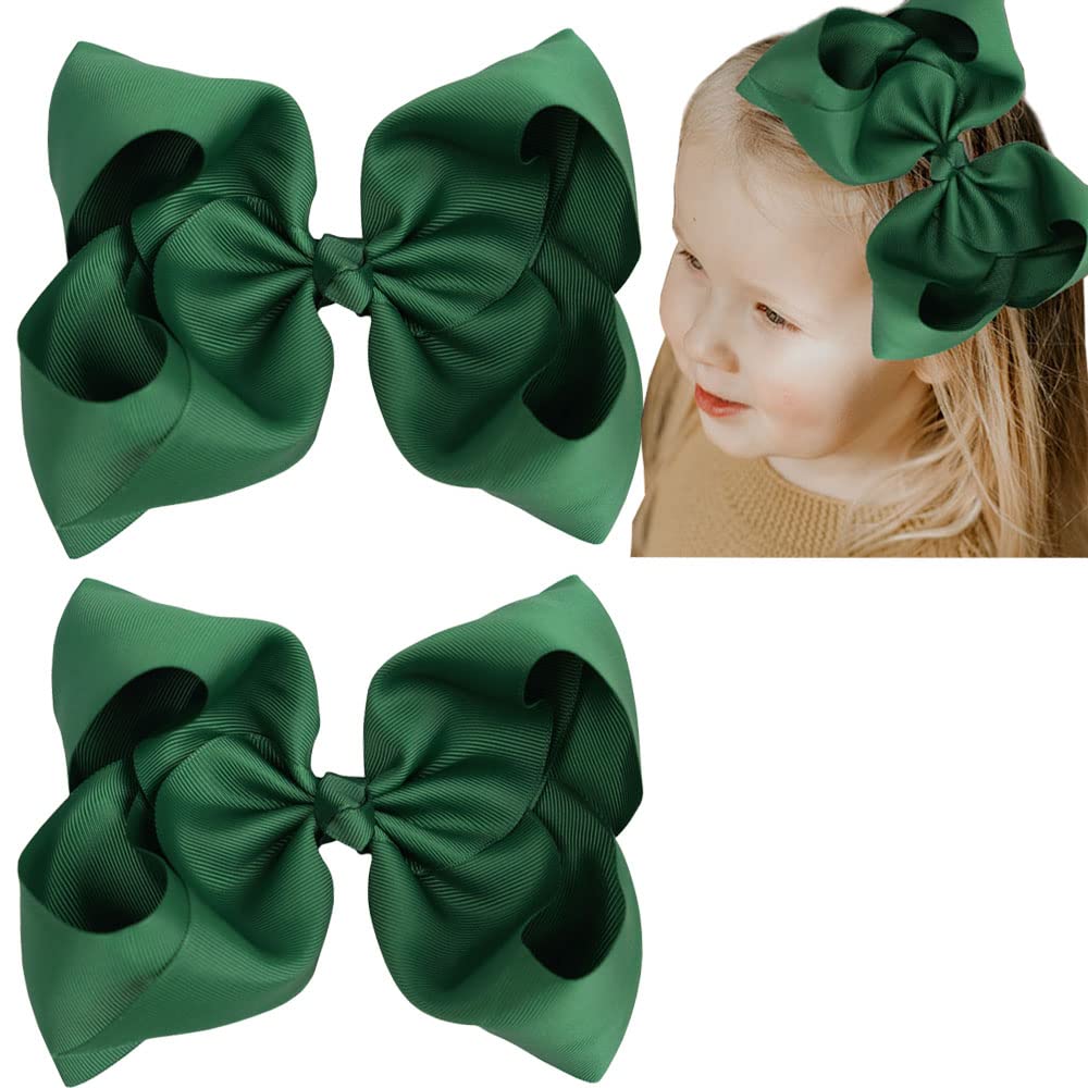 SALOCYSALOCY 8 Inch (20CM) Hair Bows Clips,2 PCS Big Hair Bows for Girls Toddler Boutique Grosgrain Ribbon Big Large Bows Alligator Clips Kids Hair Accessories (Dark Green)