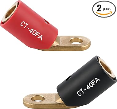 2PCS CT-40FA Welding Terminals Connector Brass Black & Red | For LC-40 LC-40HD Male Leads Quick Connector, Angle 45, 17/32" Stud Hole