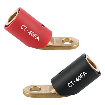 2PCS CT-40FA Welding Terminals Connector Brass for LC-40 LC-40HD Male Leads Quick Connector, Angle 45, 17/32" Stud Hole, Black & Red
