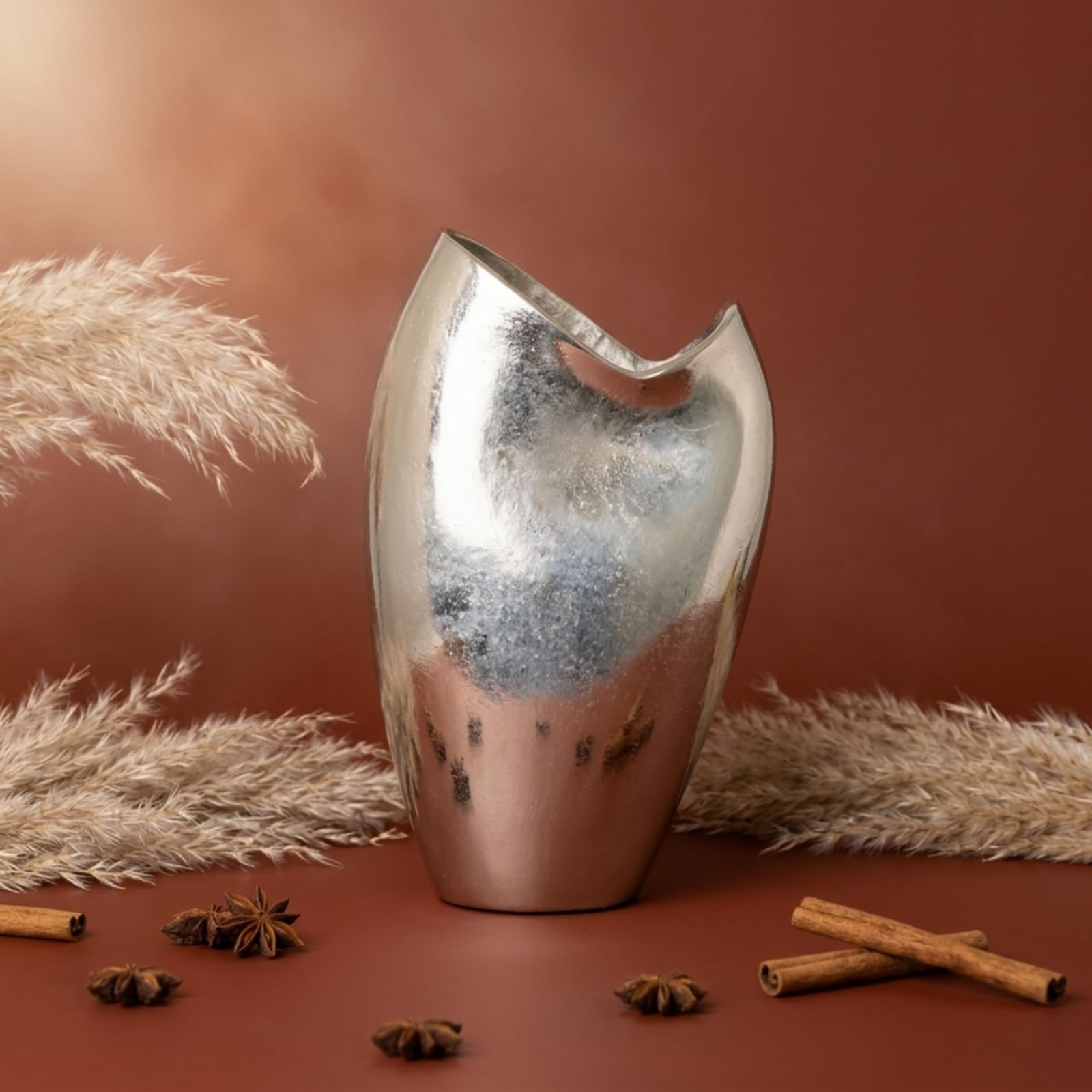 Vaso in Alluminio Metallico Bocca Obliqua Bocca Obliqua Argentato per Appassionati di Design, Soggiorno, Piccolo, 20 8 H33cm, Vaso Obliquo In Argento