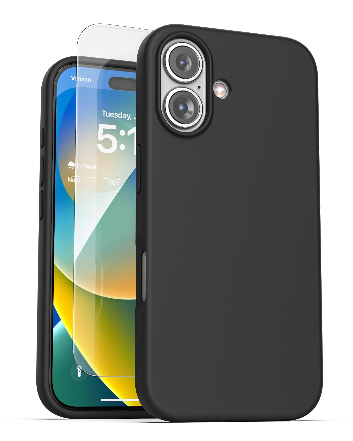 ENCASED for iPhone 16 Plus Silicone Case with Screen Protector, Silk-Touch Magnetic Grip Cover (Compatible with MagSafe) Matte Black